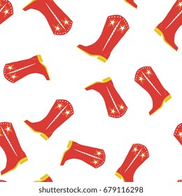 Seamless pattern with red cowboy boots. Vector illustration for background, textile, paper.