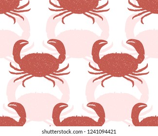 Seamless pattern with red crab silhouettes. Vector. Hand-drawn.