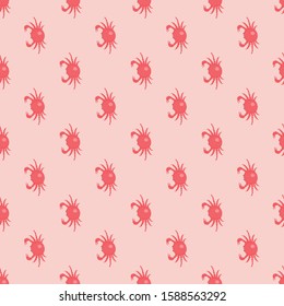 Seamless pattern with red crabs on subtle background. Vector Illustration