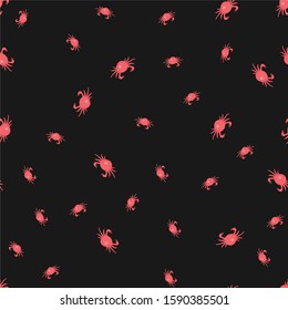 Seamless pattern with red crabs on black background. Vector Illustration