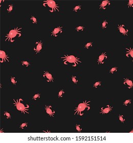 Seamless pattern with red crabs on black background. Vector Illustration
