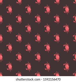 Seamless pattern with red crabs on white background. Vector Illustration