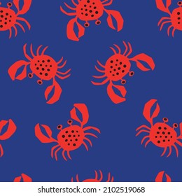 seamless pattern red crabs on blue background