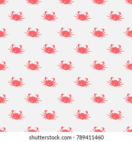 Seamless pattern with red crabs on white background. Vector Illustration