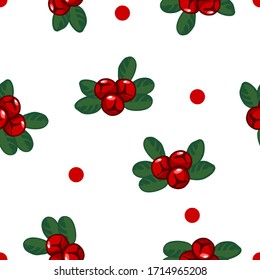 Seamless pattern red cranberry, bright berry pattern for seal. Seamless pattern of cranberries in flat style on a white background.