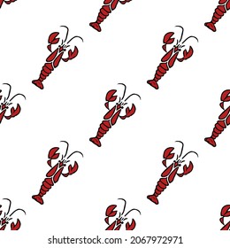seamless pattern with red crayfish