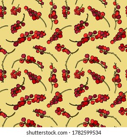 Seamless pattern of red currant berries. Cartoon style. Stock illustration. Design for wallpaper, fabric, textile, packaging.
