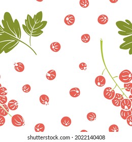 Patrón sin foco con la corriente roja. Colorido papel cortado colección de bayas silvestres y de jardín y hojas de estilo aisladas en fondo blanco. Ilustración vectorial dibujada a mano de Doodle