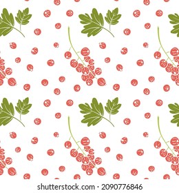 Patrón sin foco con la corriente roja. Colorido papel cortado colección de bayas silvestres y de jardín y hojas de estilo aisladas en fondo blanco. Ilustración vectorial dibujada a mano de Doodle