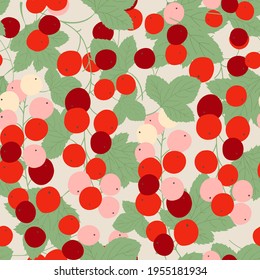 Seamless pattern with red currant and leaves. For prints, backgrounds, wrapping paper, textile, wallpaper, etc.