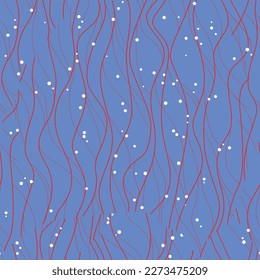 Seamless pattern with red curved lines on a purple background and white dots. Vector design for the textile industry