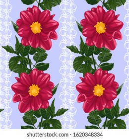 Seamless pattern with red dahlia flowers.