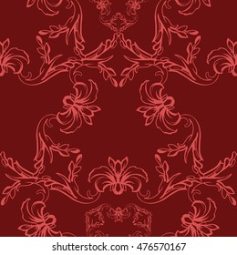 Seamless pattern with red damask ornament.Vector illustration. Vector illustration