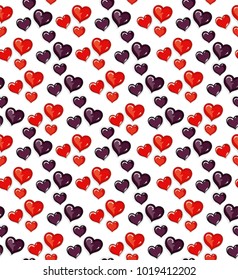 Seamless pattern lot of red and dark hearts for Valentine's Day.