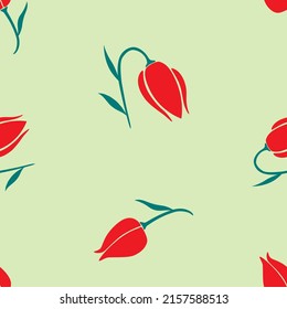 Seamless pattern of red decorative tulips