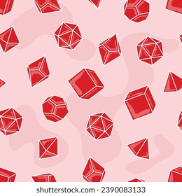 Seamless pattern of red dice for board games. Pattern of D 4, 6, 8, 10, 12 and