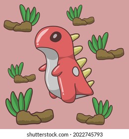 seamless pattern Red dinosaur vector illustration