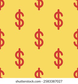 Seamless pattern with red dollar signs on the yellow background