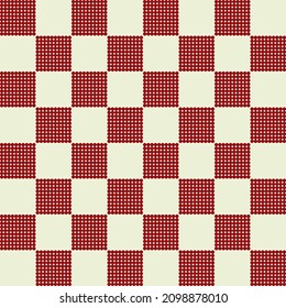 Seamless pattern of Red dots in white rectangle and yellow pattern background with many squares, gingham