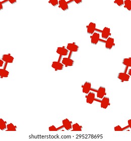 Seamless pattern: red dumbbells on a white background.