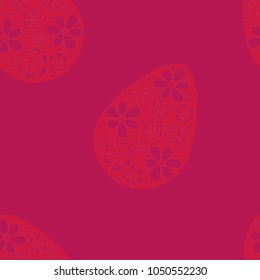 Seamless pattern from red easter eggs decorated with flowers on a red background