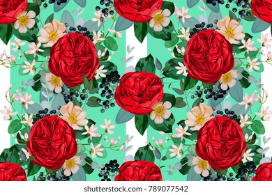Seamless pattern with red english roses