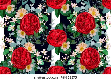 Seamless pattern with red english roses