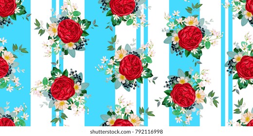 Seamless pattern with red english roses