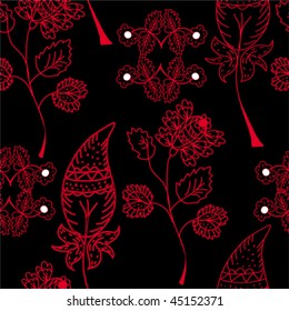 Seamless pattern with red ethnic flowers