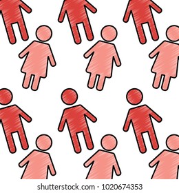seamless pattern red female and man characters