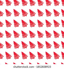 Seamless pattern of red fir trees isolated on white. Symbol of Christmas, New Year. Hand drawn holiday winter clipart. Vector background for fabric, textile, gift wrapping, poster, banner.