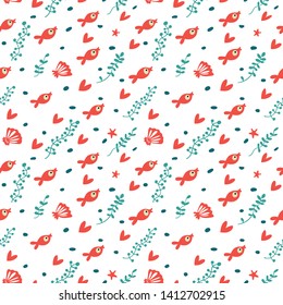 Seamless pattern with red fishes.
