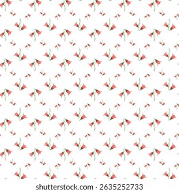 Seamless Pattern of Red Floral Shapes on White Background