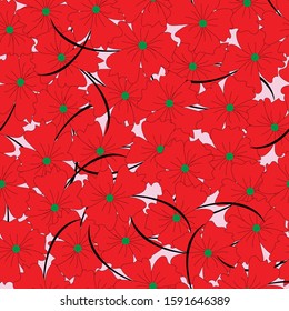 Seamless pattern of red flower on pink background for wallpaper, background, fabric textile, paper print business, kids clothes, bed sheet. Vector design.