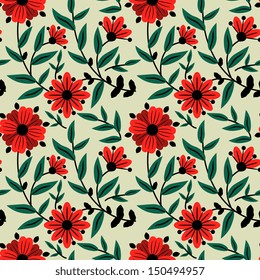 Seamless pattern with red flowers