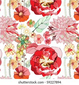 seamless pattern with red flowers