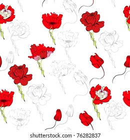 Seamless pattern with red flowers
