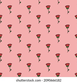 Seamless pattern with red flowers. Floral background. Red flowers isolated on pink background