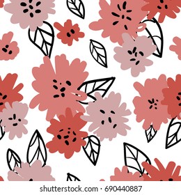 Seamless pattern with red flowers.  Modern and original texture for textile, wrapping paper, wall art design. Vector hand drawn illustration. Spring or summer simple floral background