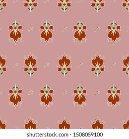 Seamless pattern with red flowers on a pink background
