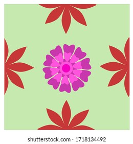 Seamless pattern of red flowers on a green background.Hand drawn small scale floral vector seamless pattern.