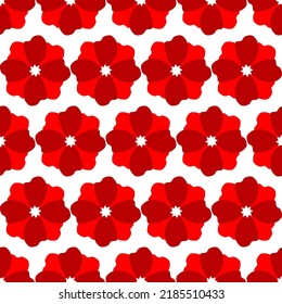Seamless pattern of red flowers on white background for backdrop, gift wrapper, wallpaper, or textile