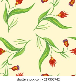 Seamless pattern with red flowers on a stalk