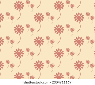 A seamless pattern with red flowers on a beige background.