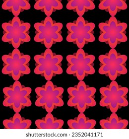 Patrón sin foco con flores rojas sobre fondo negro. Ilustración vectorial.
