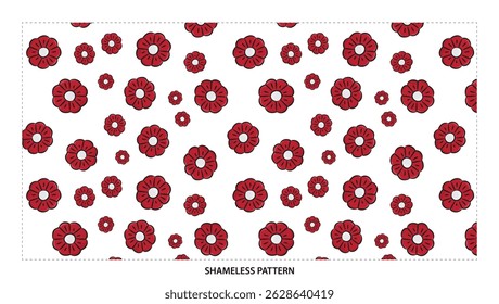 Seamless Pattern of Red Flowers On a White Background