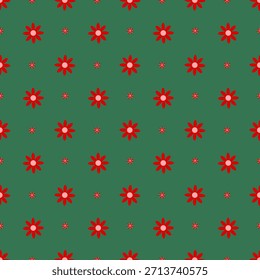 Patrón sin fisuras con flores rojas sobre un fondo verde. Tela de la ropa, papel de embalaje