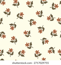 Padrão contínuo com flores vermelhas no fundo branco. Ilustração floral vetorial.