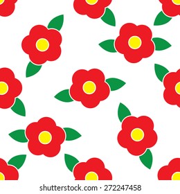 Seamless pattern with red flowers on white background