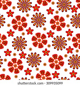 Seamless pattern. Red flowers on a white background.